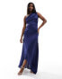 TFNC Bridesmaid one shoulder satin maxi dress in royal blue