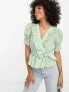 River Island ruffle detail wrap blouse with diamante buckle in light green