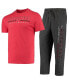 ფოტო #1 პროდუქტის Men's HeatheRed Charcoal, Red Distressed Cincinnati Bearcats Meter T-shirt and Pants Sleep Set