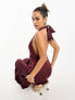 Фото #3 товара Pretty Lavish knot front satin maxi dress in merlot