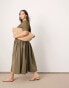 Фото #2 товара ASOS EDITION Curve jersey contrast fabric tshirt dress with drop waist in olive green