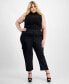 Фото #1 товара Trendy Plus Size Satin Cropped Cargo Pants, Created for Macy's