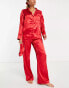 Missguided 7 piece satin pyjama set in red