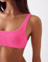 Bershka scoop neck crinkle bikini top co-ord in bright pink