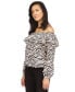 Фото #5 товара Women's Printed Stadium Ruffled-Overlay Off-The-Shoulder Top, Regular & Petite