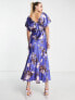 ASOS DESIGN Tall satin batwing midi dress with large floral print in purple