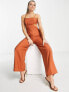 Фото #5 товара ASOS DESIGN linen tie back button side jumpsuit in terracotta