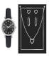 ფოტო #1 პროდუქტის Women's Quartz Black Polyurethane Leather Watch 33mm and 2 Piece Set