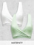 Фото #1 товара Mamalicious Maternity 2 pack nursing bra in white and sage green