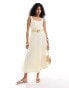 Фото #4 товара Mango Selection linen mix seamed midi dress in cream