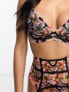 Ann Summers – Wildflower – Wattierter BH in Schwarz mit tiefem Ausschnitt, Stickerei und farblich abgesetztem Blumenmuster