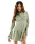 ASOS DESIGN mini shirt dress with oversized cuff detail in khaki pinstripe KHAKI PINSTRIPE, 34 - фото #2