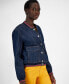 Фото #3 товара Women's Snap-Front Denim Bomber Jacket