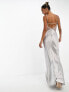 Фото #3 товара ASOS DESIGN satin lace insert keyhole maxi dress in silver grey