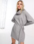 Фото #3 товара ASOS DESIGN knitted belted mini dress with roll neck in grey