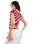 Y.A.S off the shoulder knit top in red and white stripe