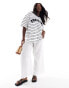 ASOS DESIGN Curve boyfriend fit t-shirt with positano graphic in cream stripe