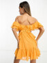 Фото #3 товара ASOS DESIGN ruffle cut out off the shoulder mini dress in orange