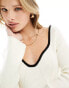 Object skinny rib knitted top with contrast piping in white