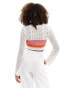 Фото #4 товара ONLY long sleeve open knit crop top in white with stripe