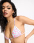 South Beach triangle bikini top in pink and blue warped check