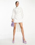 Dream Sister Jane long sleeve jacquard mini dress with train in ivory