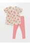 Фото #1 товара LCW baby Kare Yaka Kısa Kollu Çiçekli Kız Bebek Bluz ve Tayt 2'li Takım