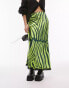 Topshop zebra print satin midi skirt in lime with black lace trim