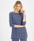 ფოტო #1 პროდუქტის Petite Printed 3/4-Sleeve Top, Created for Macy's