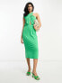 ASOS DESIGN sleeveless one shoulder twist neck pencil midi dress in green