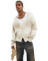 Hollister boxy crop fit fuzzy check knit cardigan in beige/cream