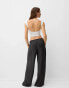 Bershka pull on waist wide leg trousers in dark grey