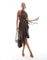 Style Cheat halterneck cami midi dress with tie waist in brown