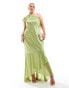 Фото #1 товара TFNC Plus Bridesmaid satin one shoulder ruffle maxi dress in olive