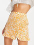Miss Selfridge split frill hem mini skirt in orange ditsy floral