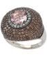 Suzy Levian Sterling Silver Cubic Zirconia Pink and Brown Halo Pave Ring