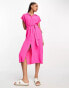 Фото #2 товара New Look button through midi shirt dress in bright pink