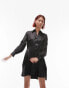 Topshop Tall satin tie mini shirtdress in black