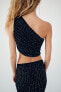 ASYMMETRIC LACE CROP TOP WITH RHINESTONES