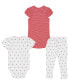 ფოტო #2 პროდუქტის Baby Girls Pattern Bodysuits and Joggers, 3 Piece Set