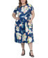 ფოტო #1 პროდუქტის Plus Size Short Sleeve Flare Midi Pocket Dress