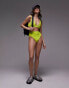 Topshop mix and match crinkle high waist high leg bikini bottoms in lime