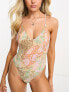 Фото #1 товара Vero Moda cross back swimsuit with high leg in pastel snake print