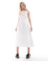 Reclaimed Vintage midi summer dress with tie back in white poplin