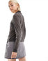 Weekday Unisex mesh high neck long sleeve t-shirt with rhinestone graphics in charcoal exclusive to ASOS