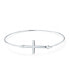 ფოტო #1 პროდუქტის Fine Sterling Silver Delicate Simple Religious Inspirational Christian Faith Sideways Cross Bangle Bracelet For Women