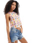 ASOS DESIGN linen mix tie side top in tile fruit print