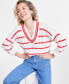 Фото #2 товара Women's V-Neck Cable-Knit Rugby Sweater, Created for Macy's