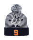 ფოტო #1 პროდუქტის Men's Navy Syracuse Orange Line Up Cuffed Knit Hat with Pom