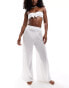 Pieces ladder lace wide leg trousers in white